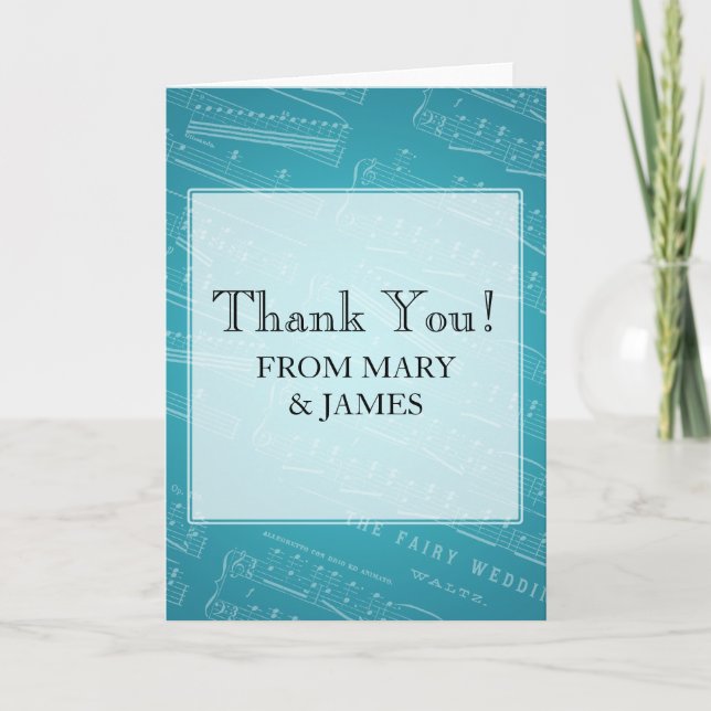 Carte De Remerciements Partition de musique "Merci" Bleu de mariage (Devant)