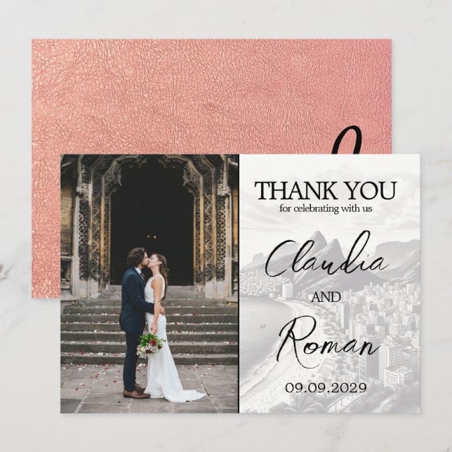 Carte De Remerciements Passeport rose Gold Brésil (Devant / Derrière)
