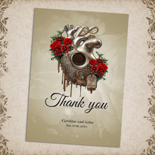 Carte De Remerciements Passion Steampunk, le Coeur mécanique de l'Amour.
