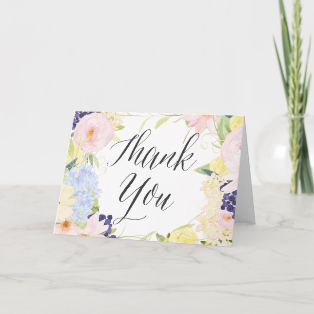 Carte de remerciements Pastel Aquarelle Fleurs (Devant)