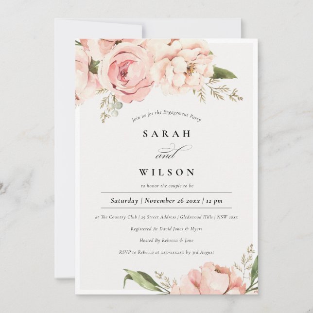 Carte De Remerciements Pastel Blush Peach Peony Floral Fiançailles Invita (Devant)