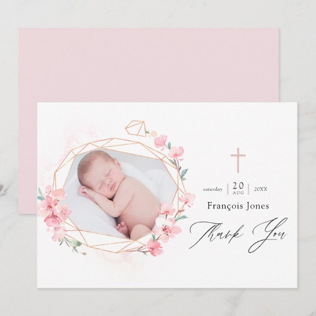 Carte De Remerciements Pastel Blush rose Géométrique Floral Sainte Commun (Devant / Derrière)