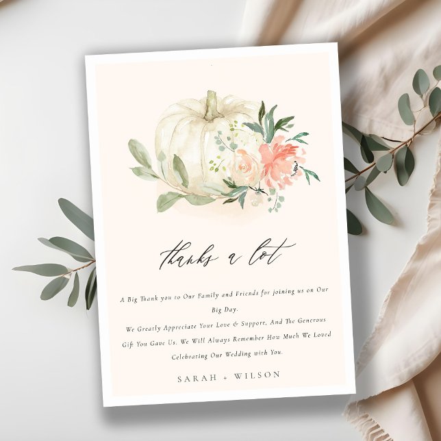 Carte De Remerciements Pastel Citrouille Blanc Doux Mariage Floral Blush (Créateur téléchargé)