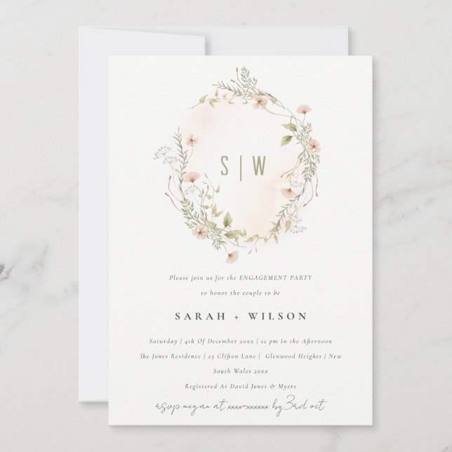 Carte De Remerciements Pastel Fleur sauvage Floral Wreath Fiançailles Inv (Devant)