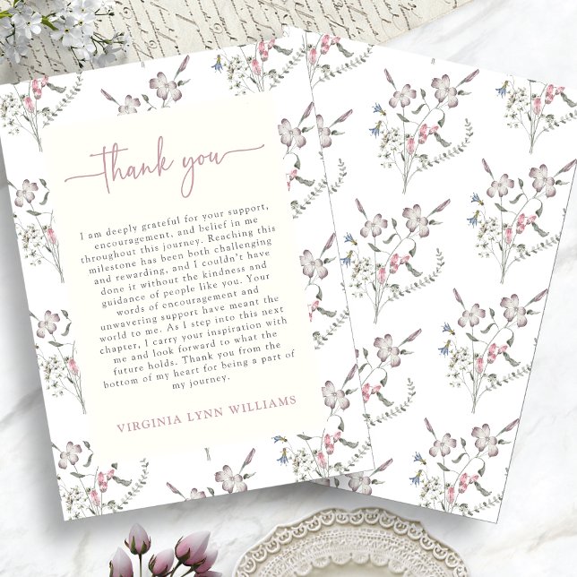 Carte De Remerciements Pastel Fleur sauvage Graduation (Pastel Wildflowers Graduation Thank You Card by Painted Paperie
)