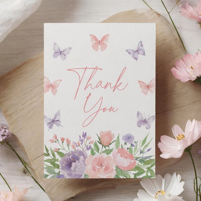 Carte De Remerciements Pastel Floral Butterfly Baby shower (Créateur téléchargé)