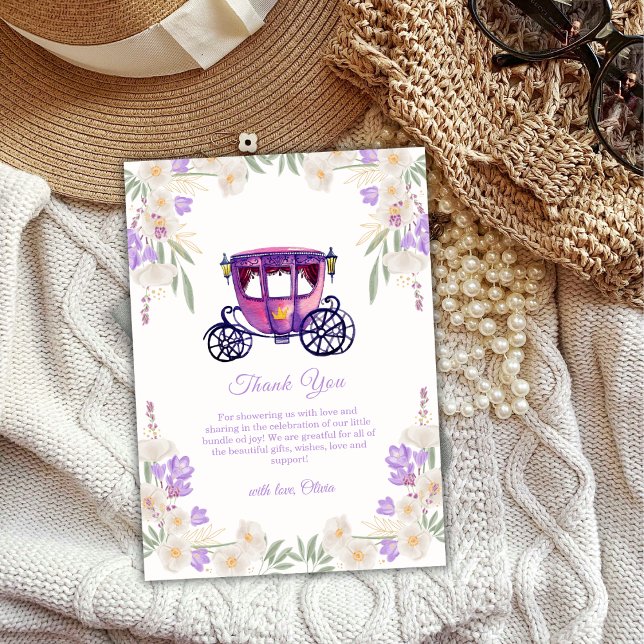 Carte De Remerciements Pastel Floral Princess Carriage Girl Baby Shower  (Pastel Floral Princess Carriage Girl Baby Shower Thank You Card)