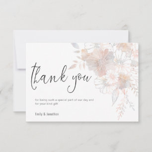 Carte De Remerciements Pastel Florals Blush Grey Script Photo Mariage