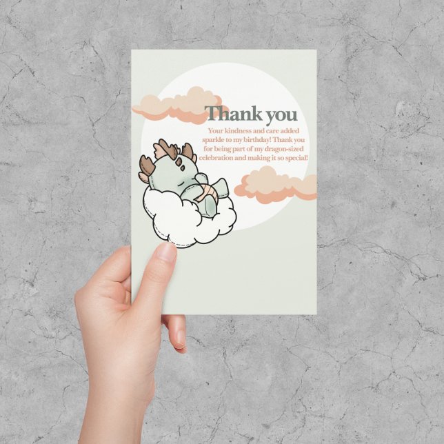 Carte De Remerciements Pastel Green Orange Cloudy Cute Sleep Baby Dragon  (Créateur téléchargé)