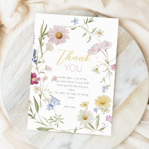 Carte De Remerciements Pastel Little Fleur sauvage Girl 1er anniversaire