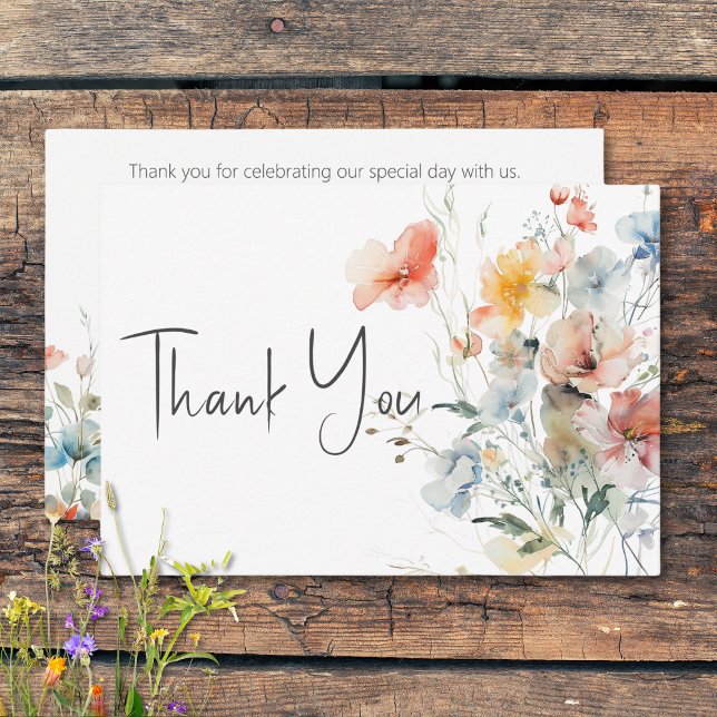 Carte De Remerciements Pastel Loose Fleur sauvage Mariage moderne (Pastel Loose Wildflowers Modern Wedding Thank You Card)