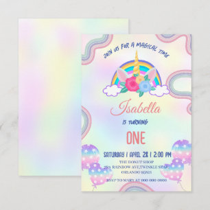 Carte De Remerciements Pastel mignon Unicorns Rainbow Birthday Party