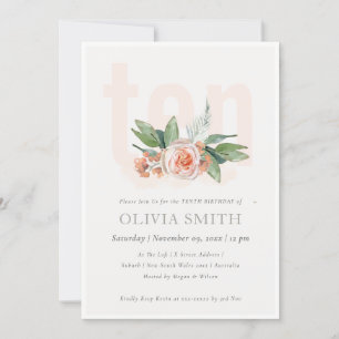 Carte De Remerciements Pastel Peach Rose Floral Bunch 10 Anniversaire Inv
