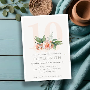 Carte De Remerciements Pastel Peach Rose Floral Bunch 10 Anniversaire Inv