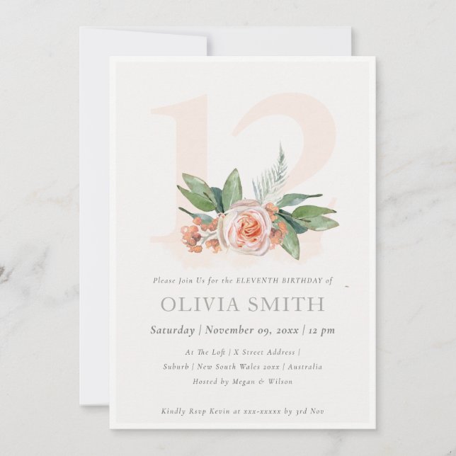 Carte De Remerciements Pastel Peach Rose Floral Bunch 12 Anniversaire Inv (Devant)