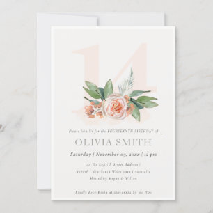 Carte De Remerciements Pastel Peach Rose Floral Bunch 14 Anniversaire Inv