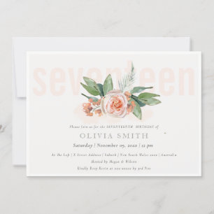 Carte De Remerciements Pastel Peach Rose Floral Bunch 17 Anniversaire Inv