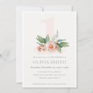 Carte De Remerciements Pastel Peach Rose Floral Bunch 1er Anniversaire In