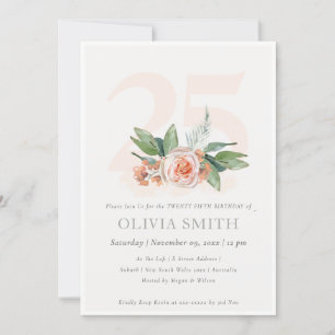 Carte De Remerciements Pastel Peach Rose Floral Bunch 25 Anniversaire Inv