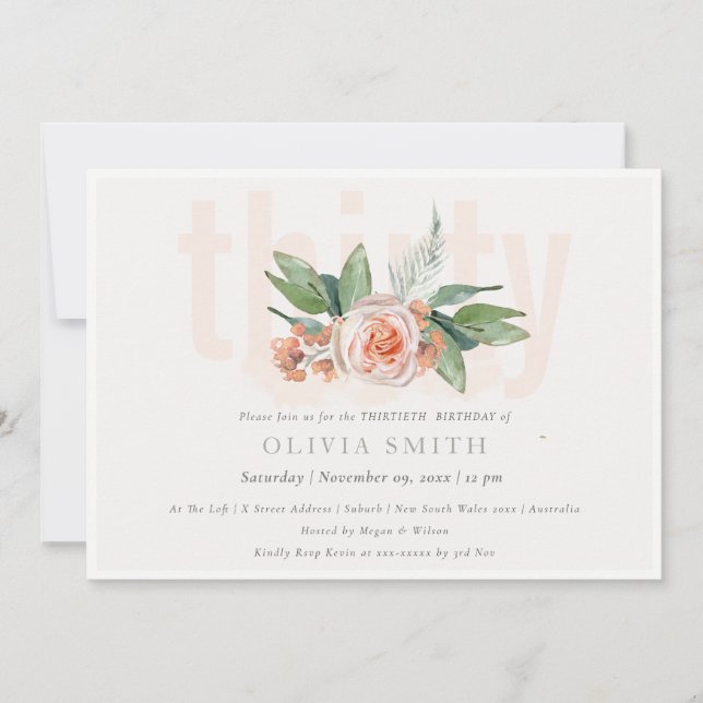 Carte De Remerciements Pastel Peach Rose Floral Bunch 30 Anniversaire Inv (Devant)