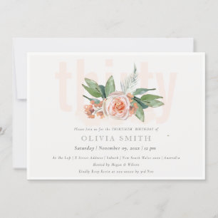 Carte De Remerciements Pastel Peach Rose Floral Bunch 30 Anniversaire Inv