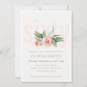 Carte De Remerciements Pastel Peach Rose Floral Bunch 60 Anniversaire Inv