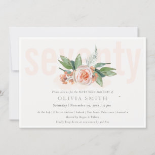 Carte De Remerciements Pastel Peach Rose Floral Bunch 70 Anniversaire Inv