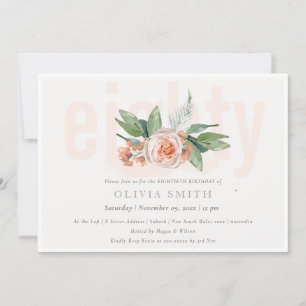 Carte De Remerciements Pastel Peach Rose Floral Bunch 80 Anniversaire Inv