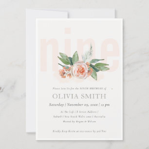 Carte De Remerciements Pastel Peach Rose Floral Bunch 9e Anniversaire Inv