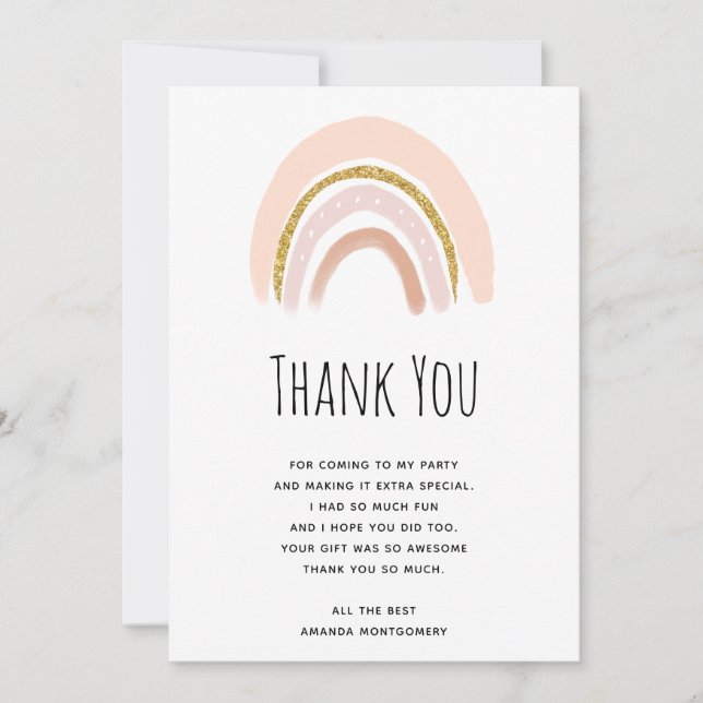 Carte De Remerciements Pastel Pink & Faux Parties scintillant Boho Arc-en (Devant)