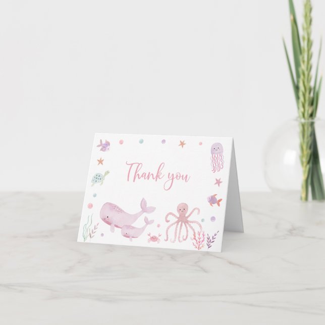 Carte De Remerciements Pastel Pink Under the Sea Baby shower (Devant)