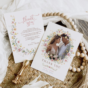 Carte De Remerciements Pastel Printemps Fleur sauvage Jardin Mariage Phot