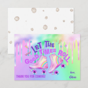 Carte De Remerciements Pastel Rainbow   Patinage à rouleaux Anniversaire