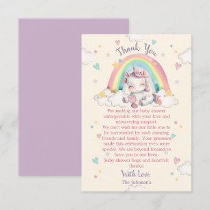 Carte De Remerciements Pastel Rainbow Unicorn Baby shower