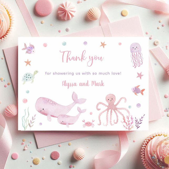 Carte De Remerciements Pastel rose sous le Baby shower marin (Créateur téléchargé)