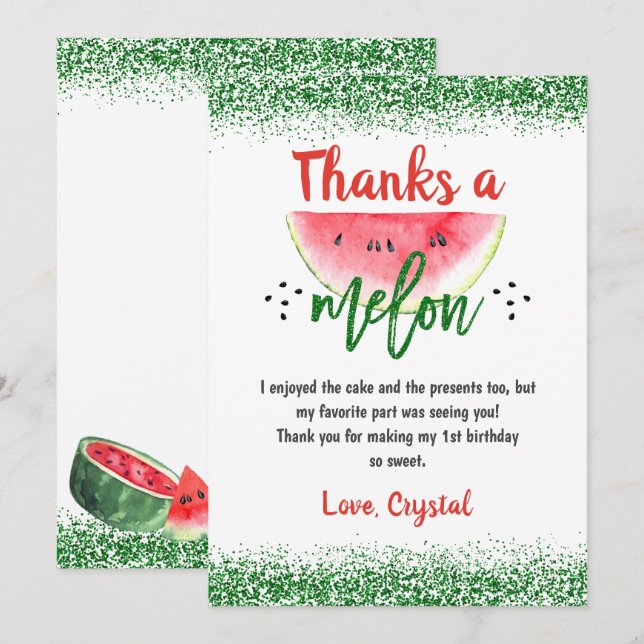Carte De Remerciements Pastèque sucrée remercie un anniversaire de melon (Devant / Derrière)