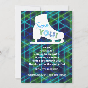 Carte De Remerciements Patinage sur glace Neon Glow Boys fête d'anniversa