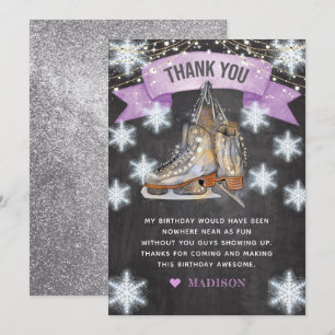 Carte De Remerciements Patineuse de glace Parties scintillant d'anniversa