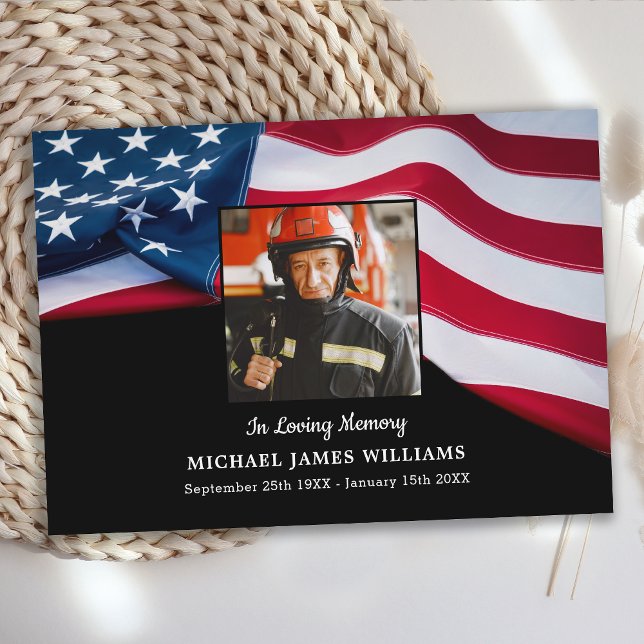 Carte De Remerciements Patriotic Memorial USA Drapeau Feu pompier funérai (Créateur téléchargé)