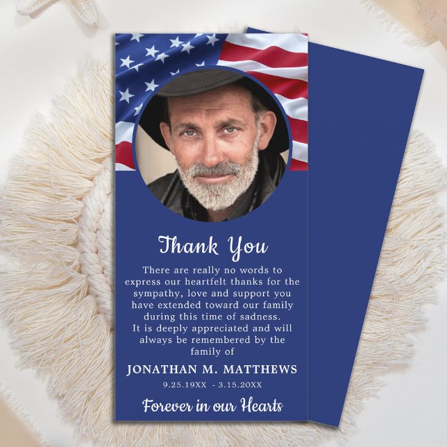 Carte De Remerciements Patriotic Memorial USA Flag Photo Military Funeral (Créateur téléchargé)