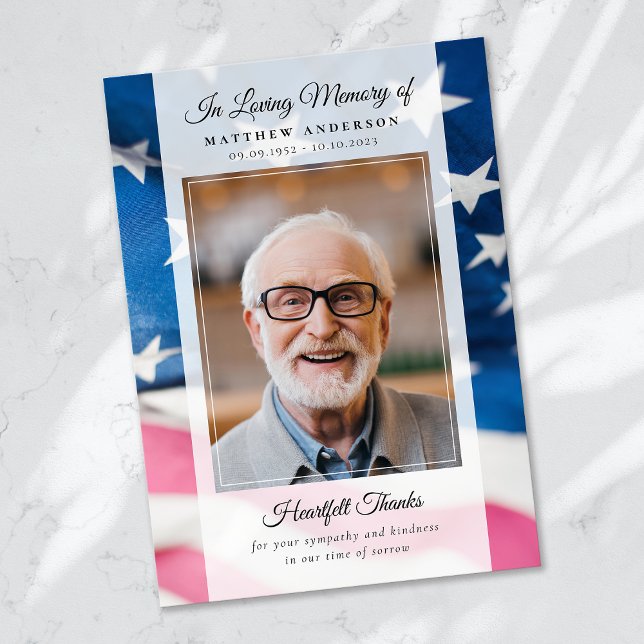 Carte De Remerciements Patriotique US Drapeau photo Keepsaké funéraire Me (Créateur téléchargé)