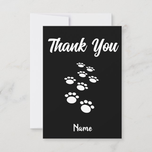 Carte De Remerciements Paw de chien Traces personnalisées noir et blanc (Devant)