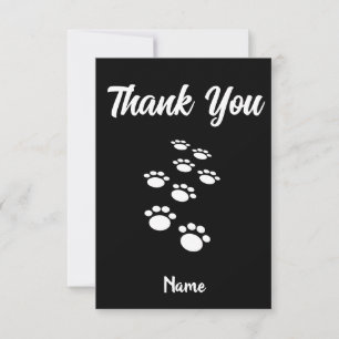 Carte De Remerciements Paw de chien Traces personnalisées noir et blanc