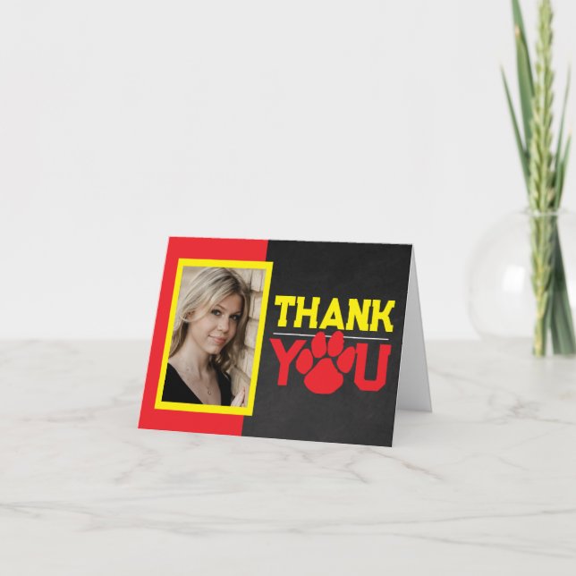 Carte De Remerciements Pawprint Rouge et Jaune Graduation 2 Paquet photo (Devant)