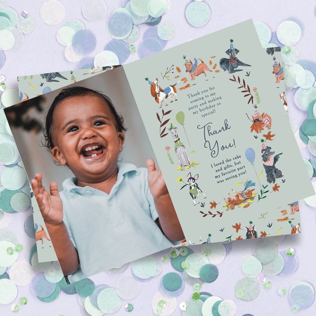 Carte De Remerciements Pawty Blue Chien Chien Chien Chien Chien Chiot fêt (Lets Pawty Blue Dog Puppy Birthday Party Thank You Card)