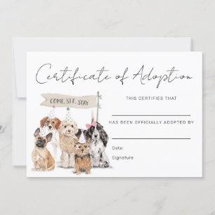 Carte De Remerciements Pawty Puppy Dog Adoption Certificate Card