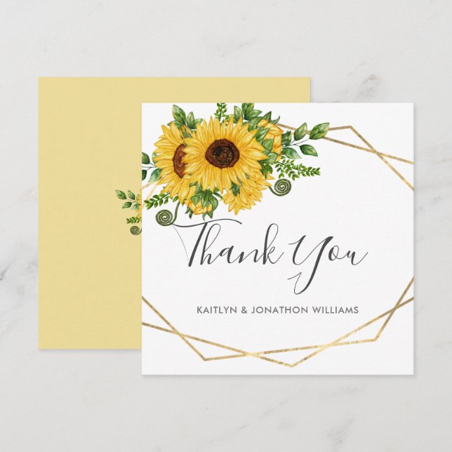 Carte De Remerciements Pays géométrique Rustique Mariage de tournesol d'é (Devant / Derrière)