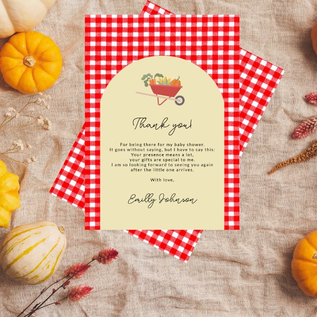Carte De Remerciements Pays moderne Rustique En vichy Baby shower rouge (Créateur téléchargé)