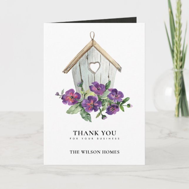 CARTE DE REMERCIEMENTS PAYS RUSTIQUE FLORA BIRDHOUSE REALTOR IMMOBILIER (Devant)
