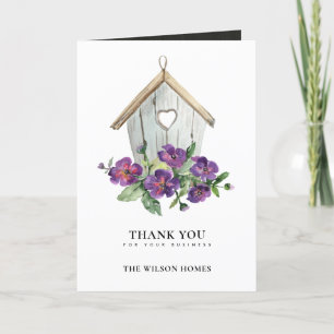 CARTE DE REMERCIEMENTS PAYS RUSTIQUE FLORA BIRDHOUSE REALTOR IMMOBILIER